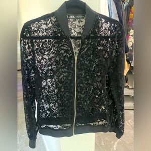 Zara Flocked Lace Bomber jacket